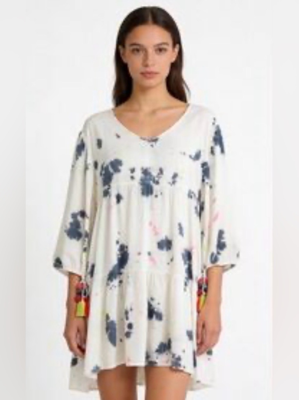 Simply Southern Boho Tie-Dye Mini Dress Sz Large White Navy Pink Swim Cover Up
